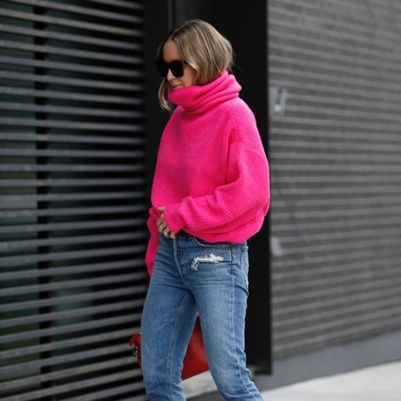 Zara | Sweaters | Zara Neon Pink Oversized Wool Blend Turtleneck Sweater |  Poshmark